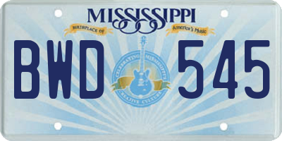 MS license plate BWD545