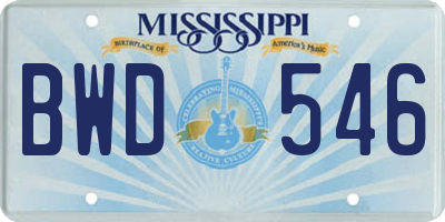 MS license plate BWD546