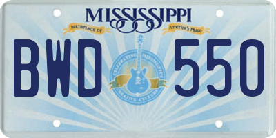 MS license plate BWD550