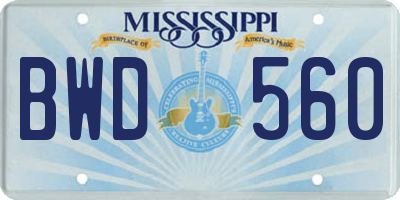 MS license plate BWD560