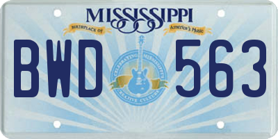 MS license plate BWD563