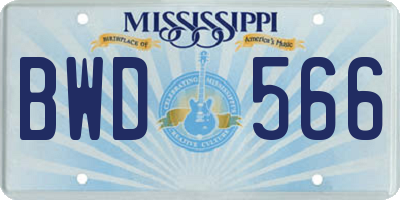 MS license plate BWD566