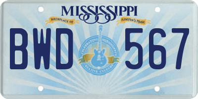 MS license plate BWD567