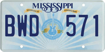 MS license plate BWD571