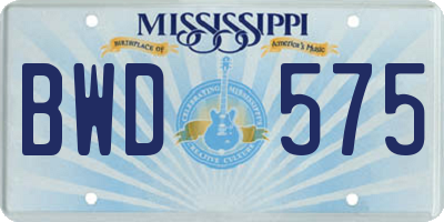 MS license plate BWD575