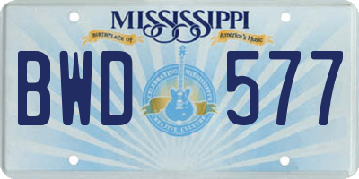 MS license plate BWD577
