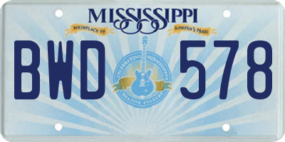 MS license plate BWD578