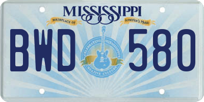 MS license plate BWD580