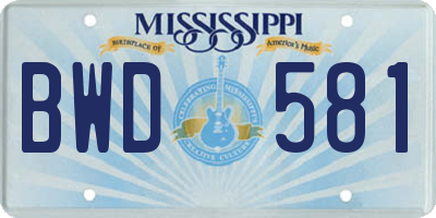 MS license plate BWD581