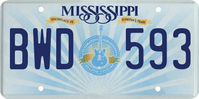 MS license plate BWD593