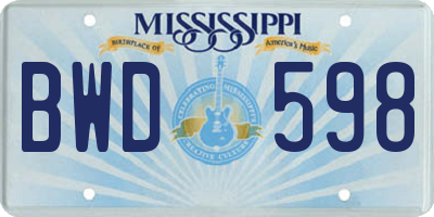 MS license plate BWD598