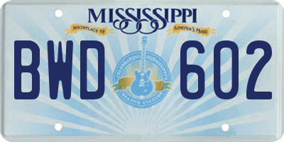 MS license plate BWD602