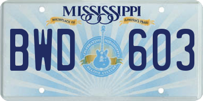 MS license plate BWD603