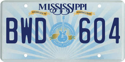 MS license plate BWD604