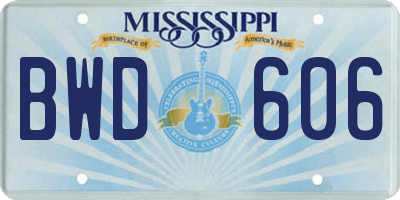 MS license plate BWD606