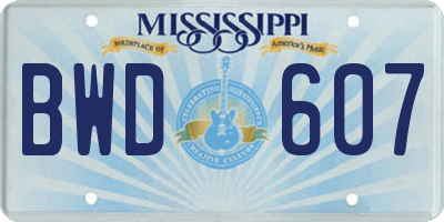 MS license plate BWD607