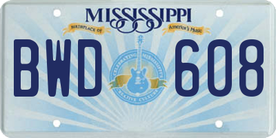 MS license plate BWD608