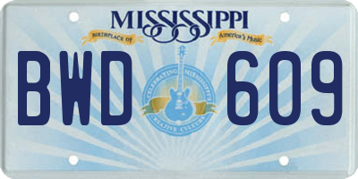MS license plate BWD609