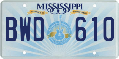MS license plate BWD610