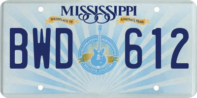 MS license plate BWD612