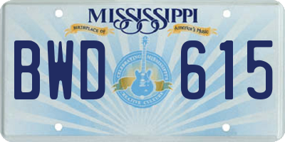MS license plate BWD615