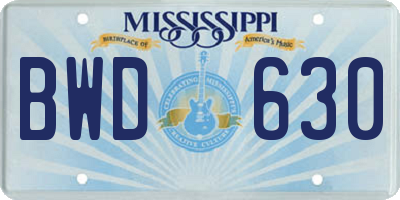 MS license plate BWD630
