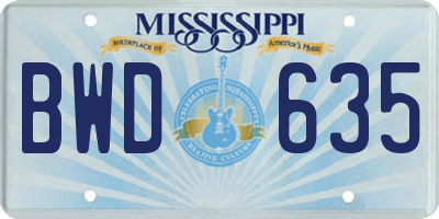 MS license plate BWD635