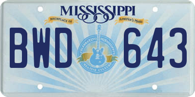 MS license plate BWD643