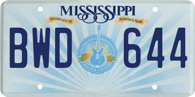 MS license plate BWD644
