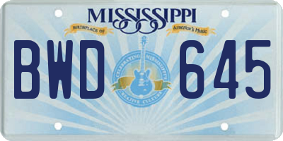MS license plate BWD645