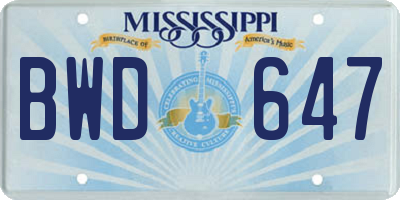 MS license plate BWD647