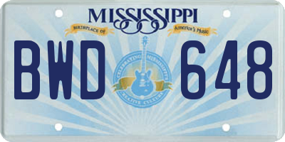 MS license plate BWD648