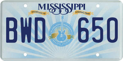 MS license plate BWD650