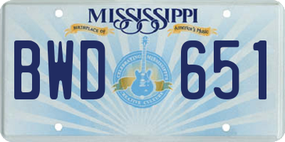 MS license plate BWD651