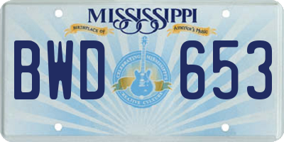 MS license plate BWD653