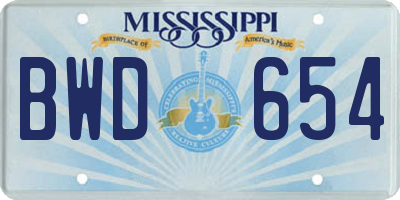 MS license plate BWD654