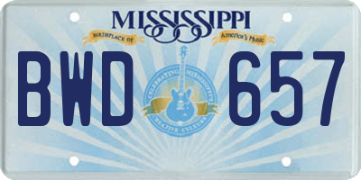 MS license plate BWD657