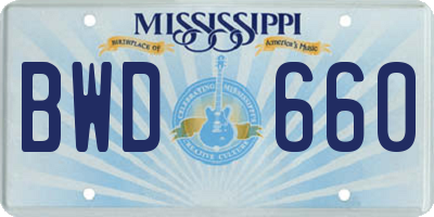 MS license plate BWD660