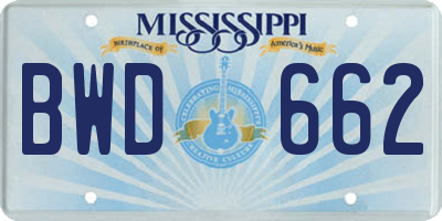 MS license plate BWD662