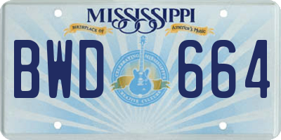 MS license plate BWD664