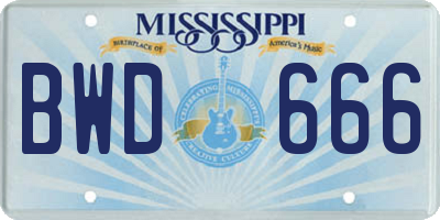 MS license plate BWD666