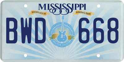 MS license plate BWD668