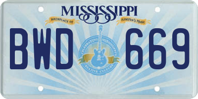 MS license plate BWD669