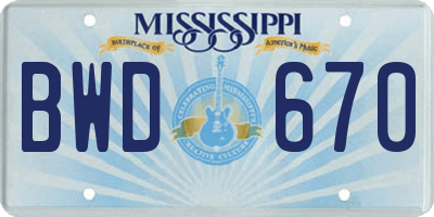 MS license plate BWD670