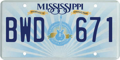 MS license plate BWD671