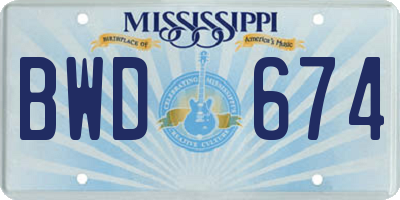 MS license plate BWD674
