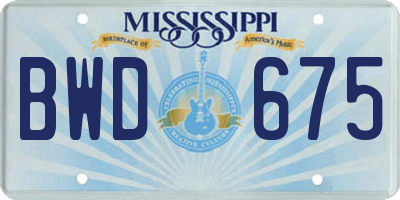 MS license plate BWD675