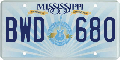 MS license plate BWD680