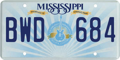 MS license plate BWD684