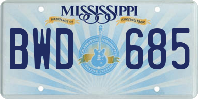 MS license plate BWD685